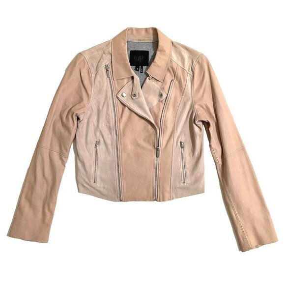 PAIGE Jackets & Blazers - Paige Silvie Leather Moto Jacket Cropped Trim Pink Suede Leather Sz M